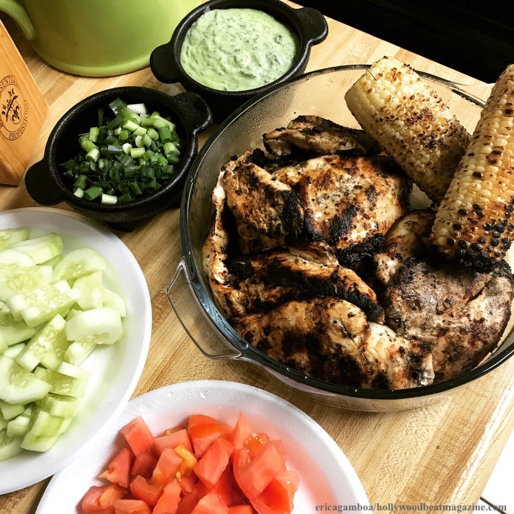 Grilled-chicken-salad-and-corn
