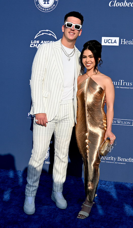 Bobby-Miller-and-Natalie-Loureda attend The Los Angeles Dodgers Foundation's 2024 Blue Diamond Gala