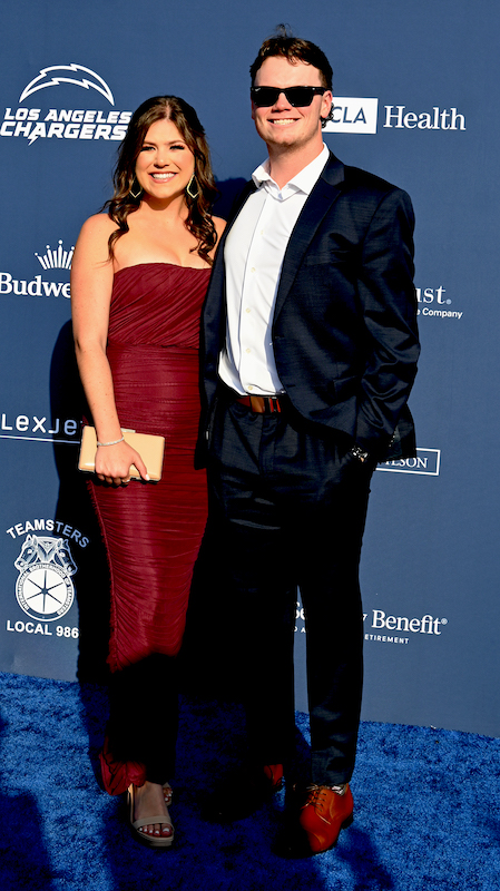 Olivia-Nilsen-and-Gus-Varland attend The Los Angeles Dodgers Foundation's 2024 Blue Diamond Gala